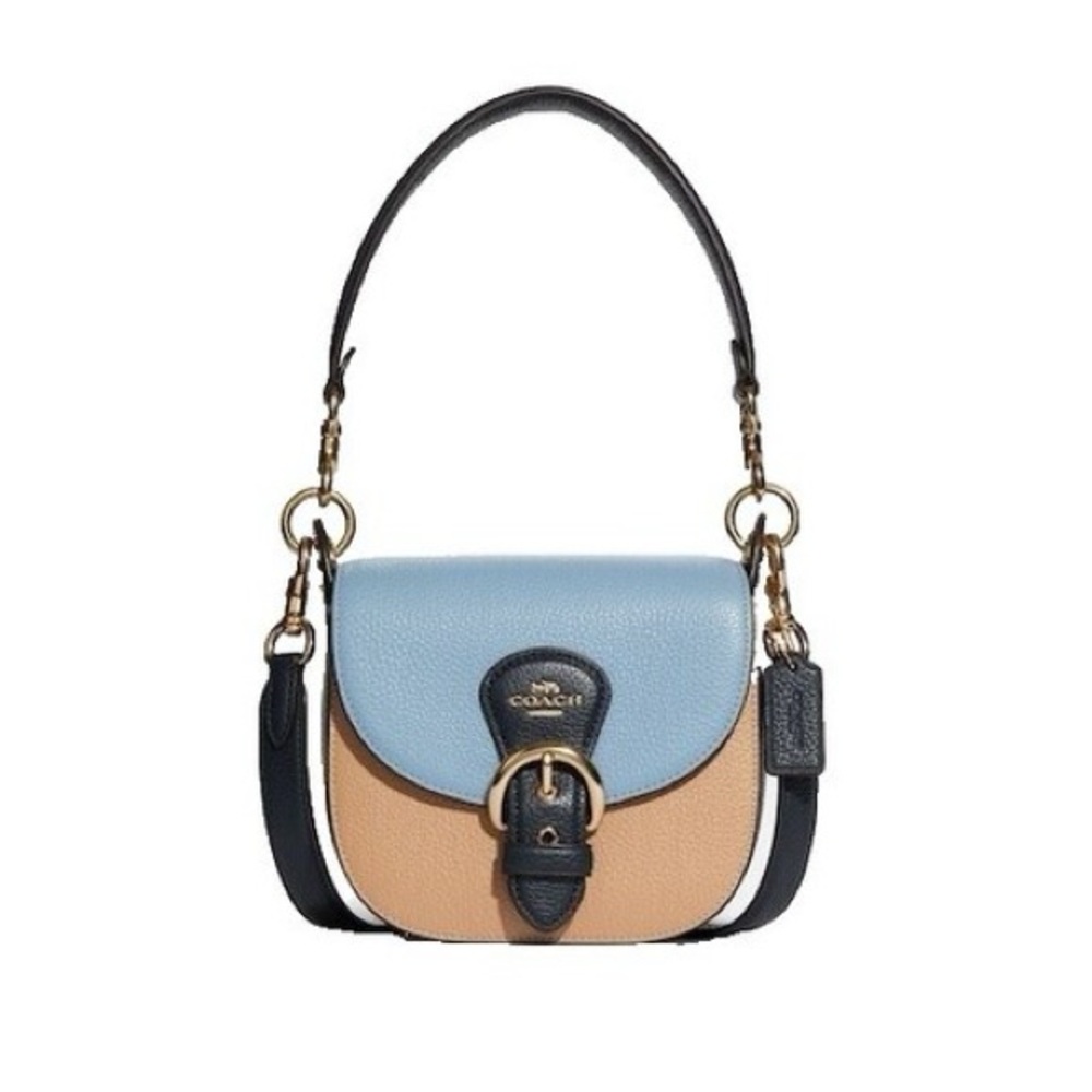 Coach Kleo Shoulder Crossbody Bag 17 In Colorblock Navy Blue Tan